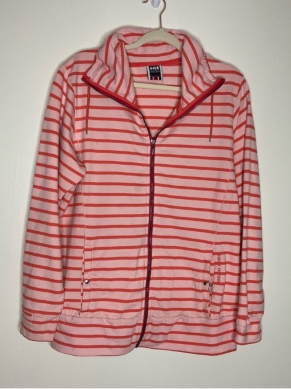 Helly Hansen pink striped knit zip-up sweatshirt jacket XL